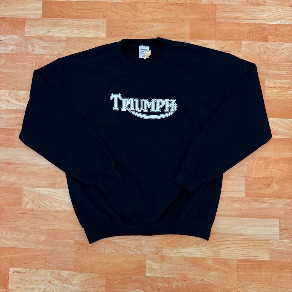 Vintage Triumph Motorcycles Graphic Crewneck Sweatshirt Black Mens Medium Gildan - Picture 2 of 8